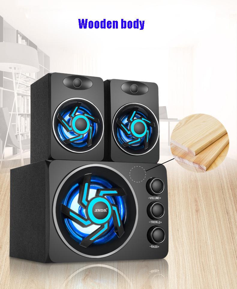 SADA D-219 Bluetooth \ TF \ usb Chức năng 2.1 Hệ thống loa máy tính với đèn LED đầy màu sắc và loa siêu trầm được cấp nguồn Color: White colorful LED