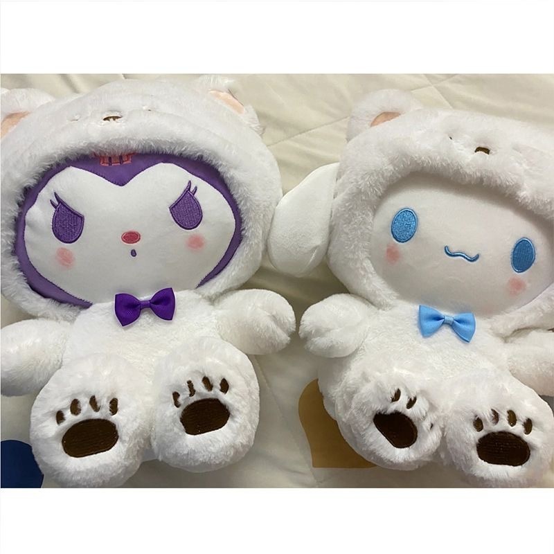 Gấu bông kuromi tím đội nón gấu trắng đáng yêu - Size từ 25cm đến 45cm - Quà tặng gấu bông kuromi hoạt hình cho bé