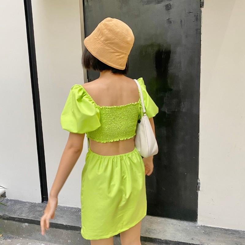 Đầm đầm ôm ngắn cut out hở lưng beige/xanh da trời/hồng/xanh neon _ AUDREY STUDIO