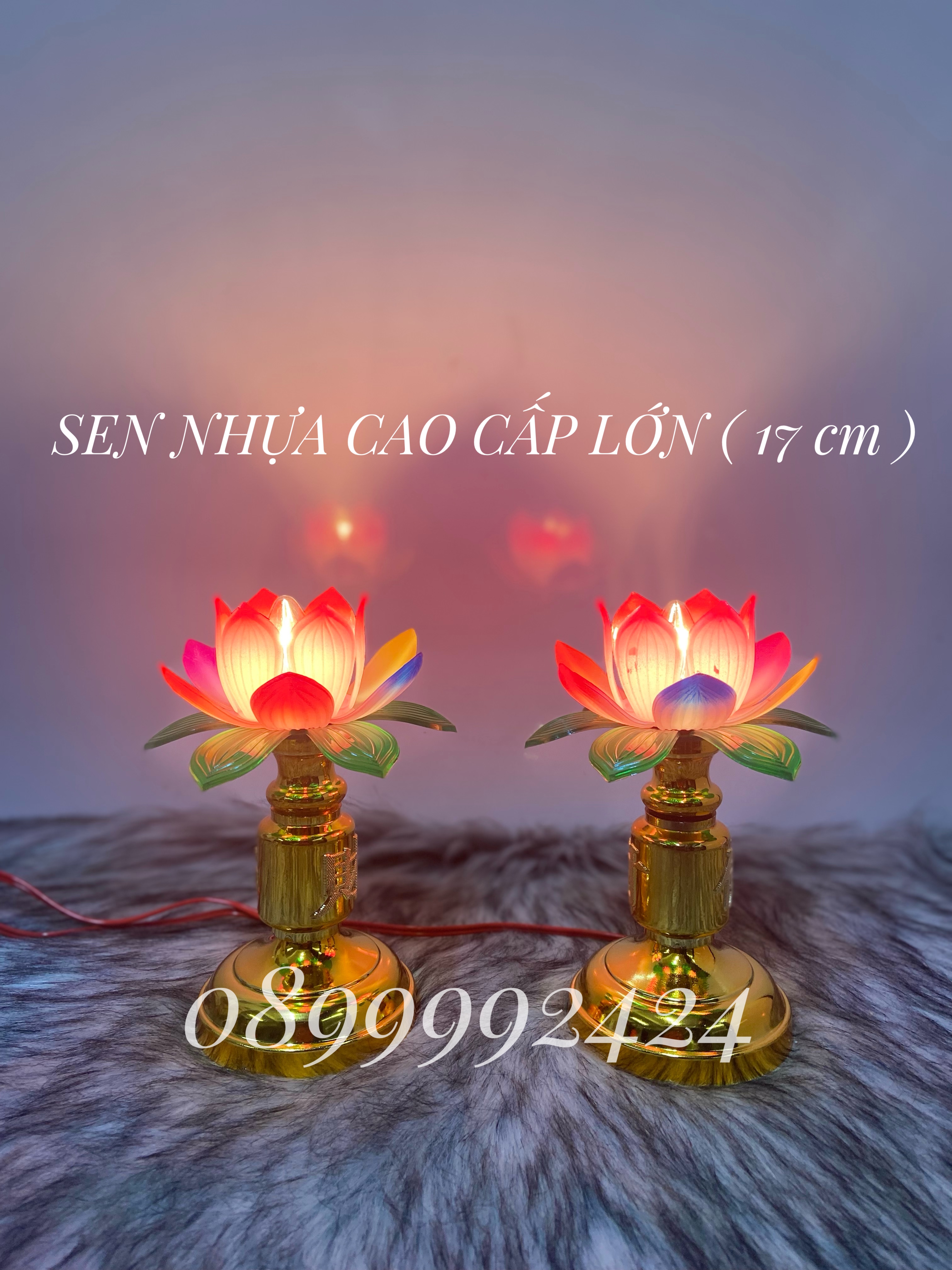ĐÈN THỜ CAO CẤP SEN NHỰA LỚN 1 CẶP