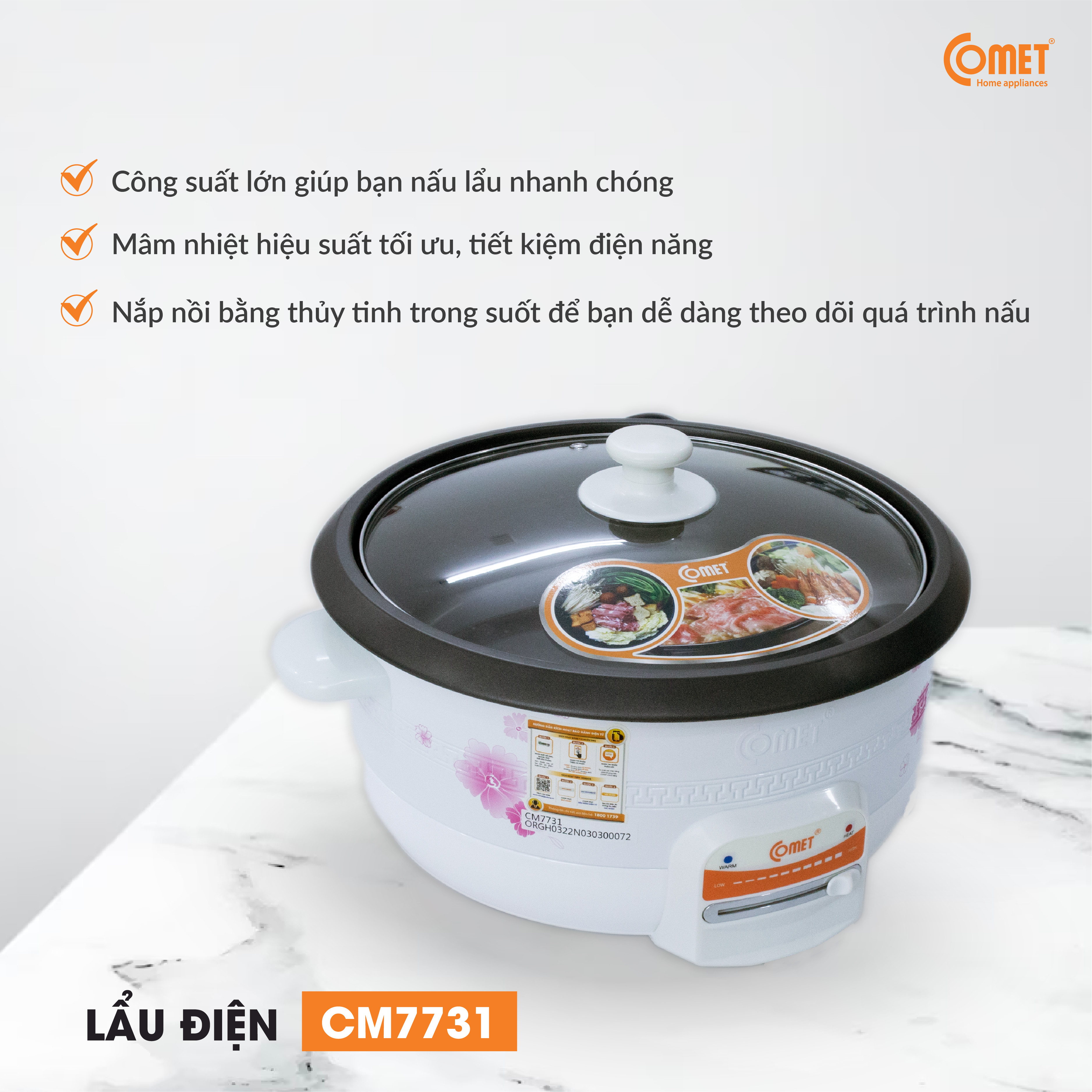 Nồi Lẩu Điện Comet CM7731 - Hàng Chính Hãng