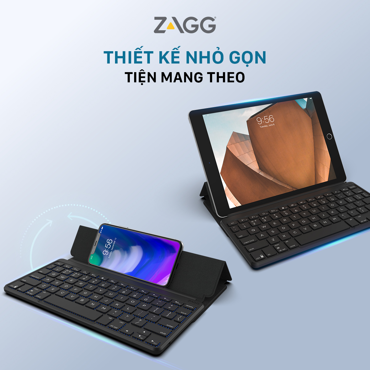 Bàn phím Bluetooth ZAGG 7 màu Backlit Keyboard - Fabric Stand Flex - Hàng chính hãng