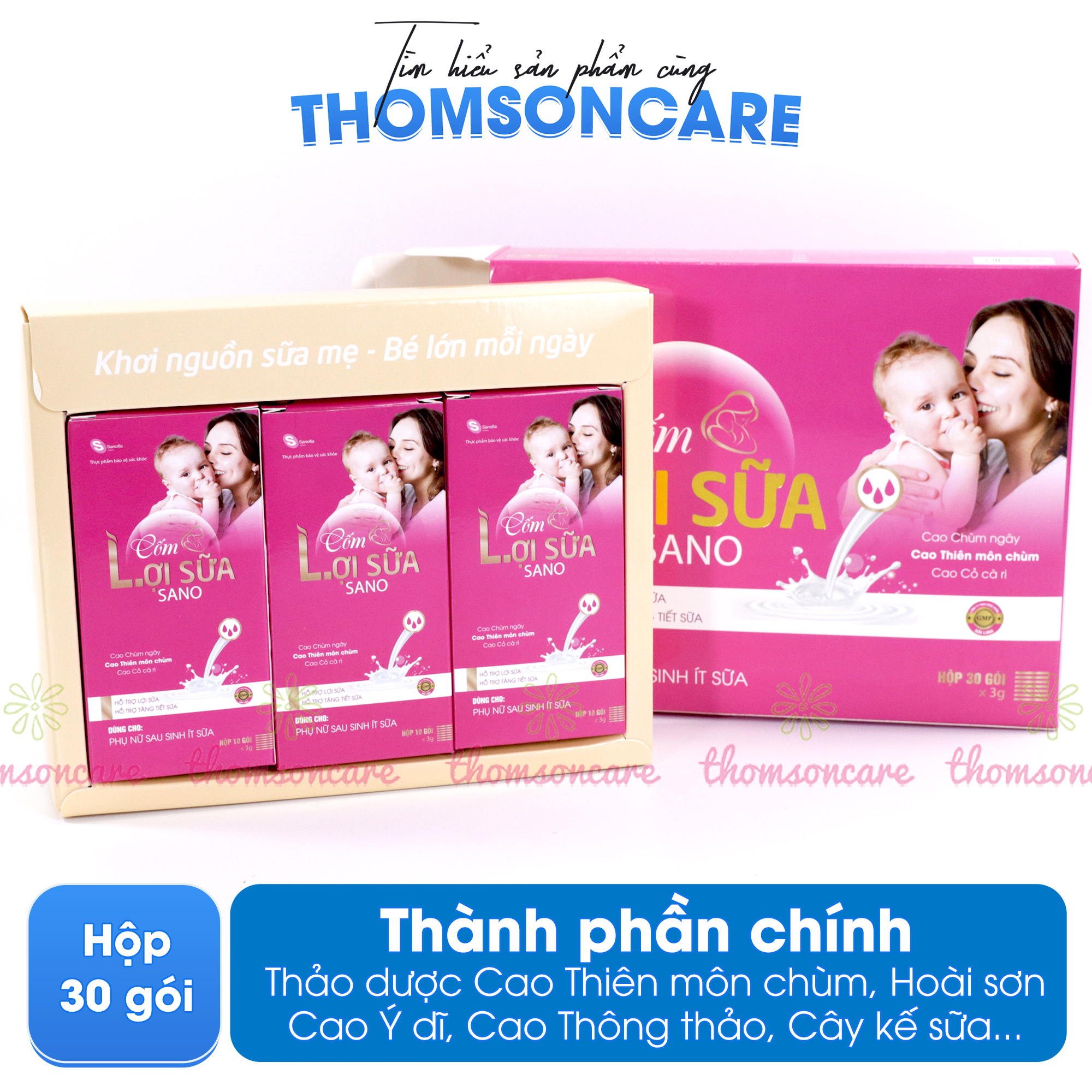 Cốm lợi sữa Sano Sanofia France- giúp lợi sữa, tăng tiết sữa sau sinh cho mẹ ít sữa, sữa loãng từ thảo dược- Hộp 30 gói