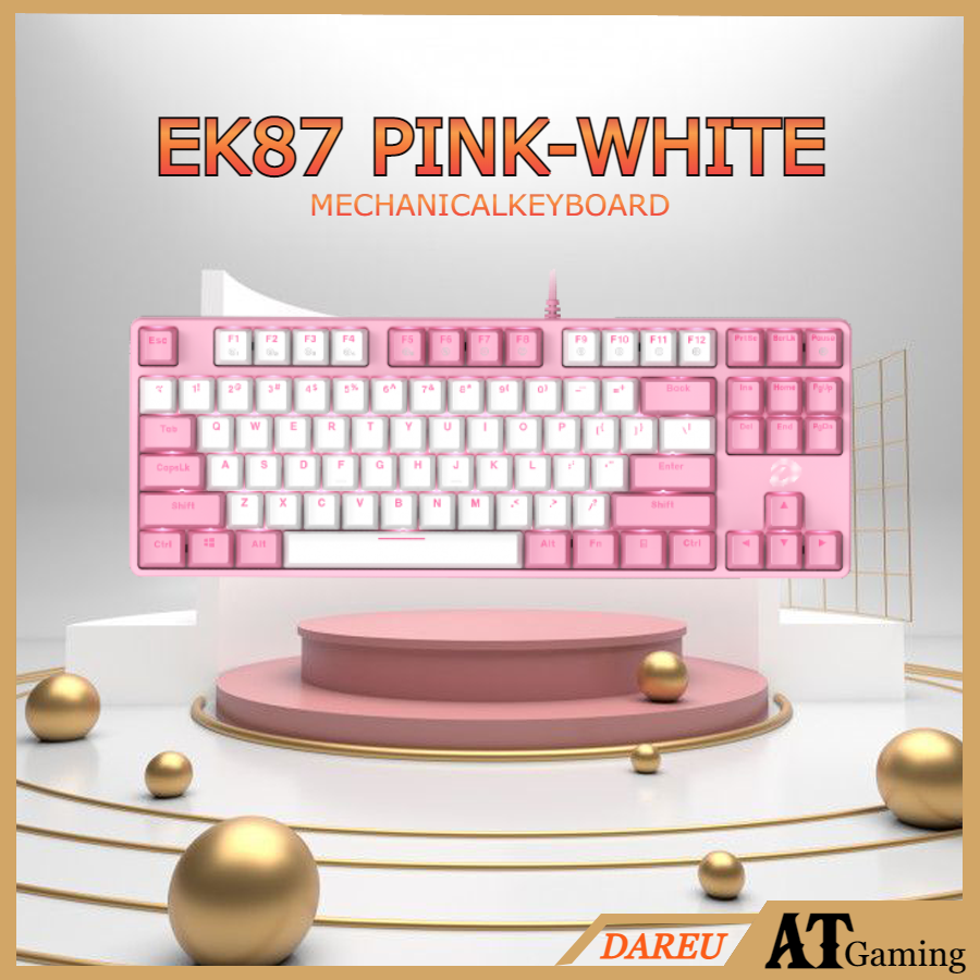Bàn phím cơ Gaming DAREU EK87 PINK-WHITE - Hàng chính hãng