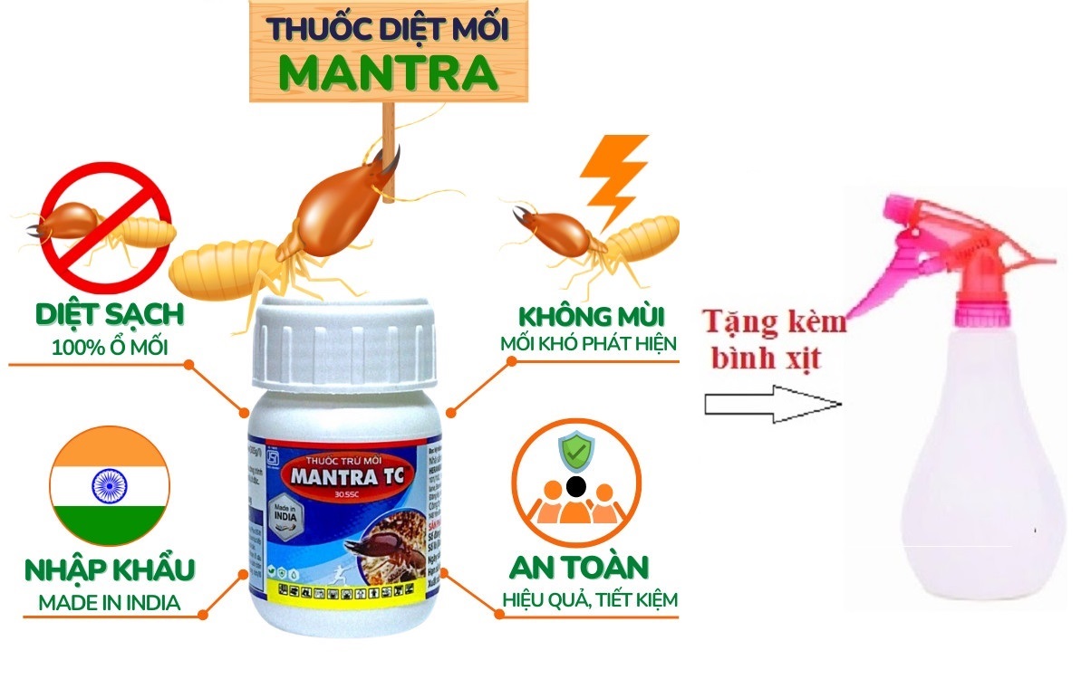 (Hàng thật - Nhập Ấn Độ) Thuốc Diệt Mối Mantra TC Chai 50ml Không Mùi , Diệt Mối Cả Đàn, Trừ Mối Tận Gốc