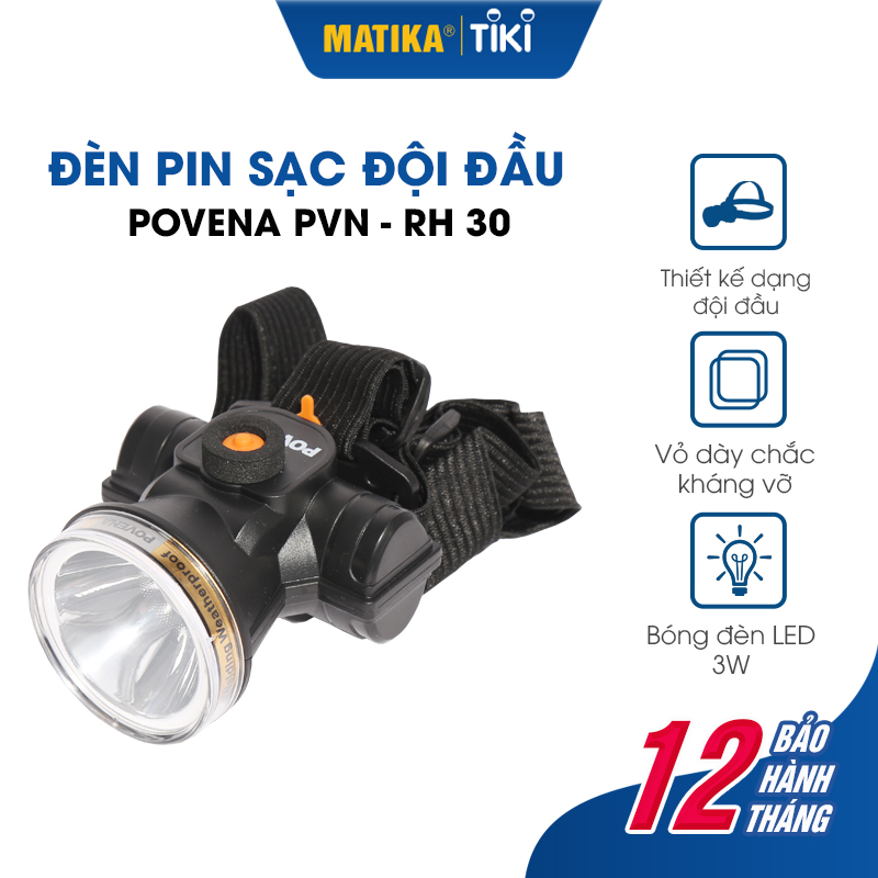 Đèn pin đội đầu POVENA đèn chụp đầu siêu sáng pin 1200AH PVN-RH30