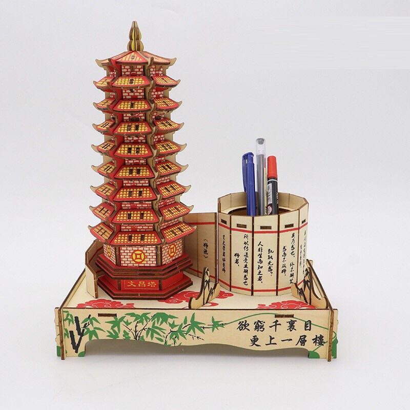 Mô hình Tháp Văn xương - đồ chơi lắp ráp 3D bằng gỗ