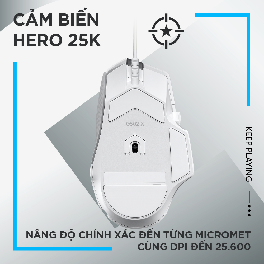 Chuột game có dây Logitech G502 X  – switch LIGHTFORCE hybrid, Cảm biến Hero 25K, 13 nút macro, tương thích Windows/Mac OS - Hàng chính hãng