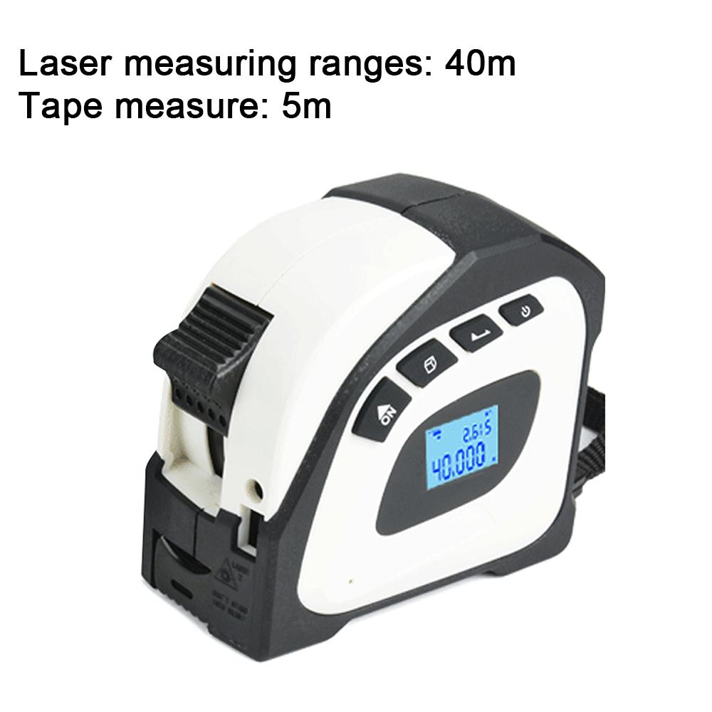 Laser Tape Measure, 2 in 1 Digital Laser Distance Meters with LCD Display, 40M Laser Measure, 5M Tape Measure, Measuring Area/Volume/Distance/Pythagorean Circumference White Imperial