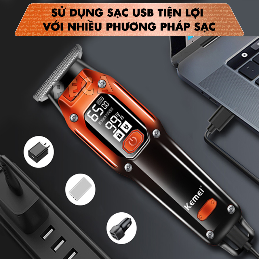 Tông đơ chấn viền Kemei KM-658 điều chỉnh 2 mức tốc độ có màn hình LCD có thể bấm viền, khắc tóc, cạo đầu - Hàng chính hãng