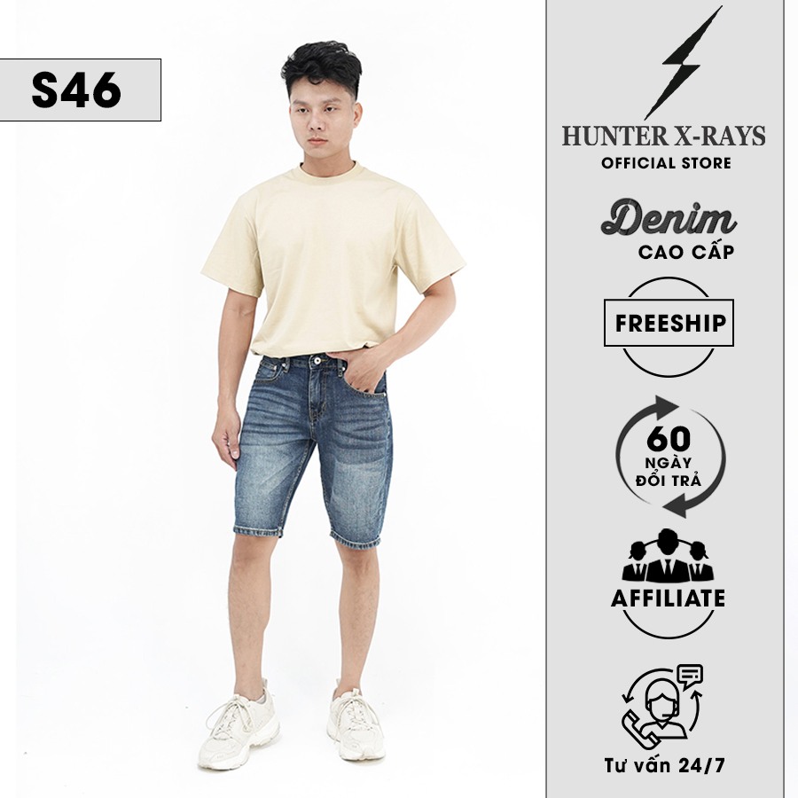 Quần Short Jeans Nam Cao Cấp HUNTER X-RAYS Form Slimfit Cotton Xanh Đá Thời Thượng S46