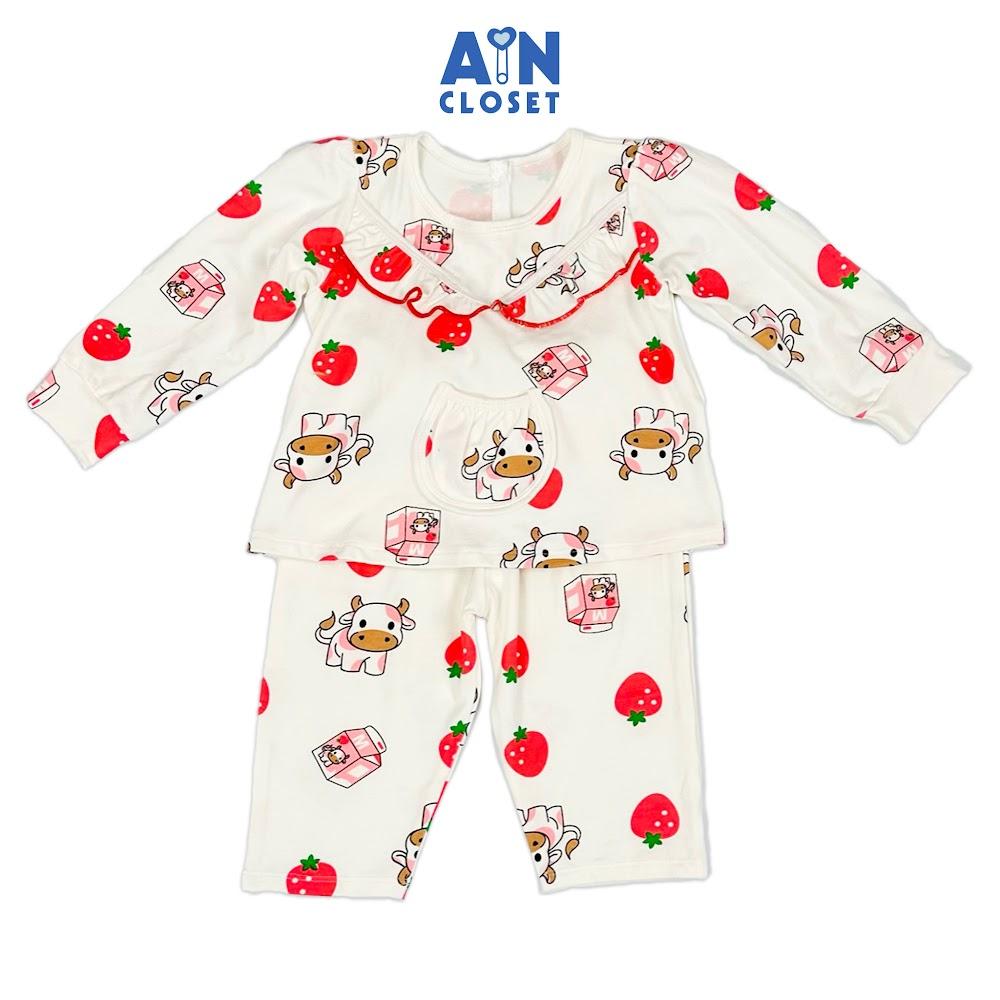 Bộ quần áo Dài bé gái họa tiết Bò Sữa Thun cotton - AICDBGFTNNBW - AIN Closet
