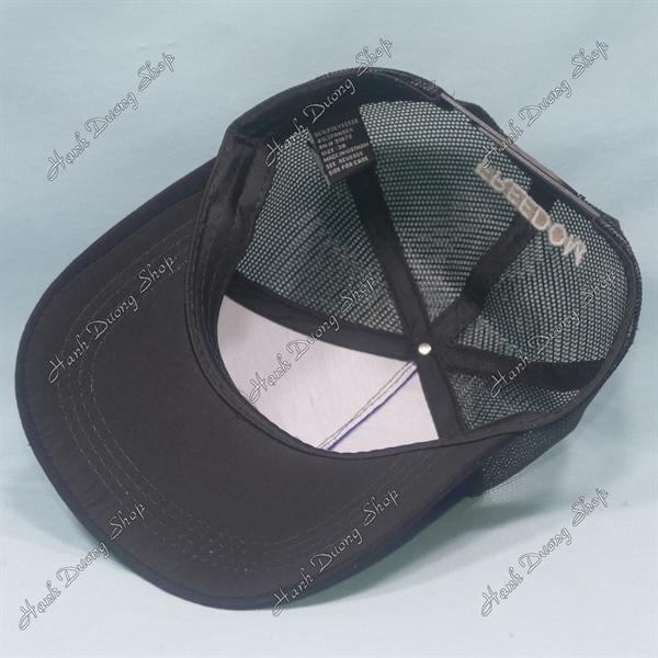 Nón kết lưới thêu đại bàng thêu chữ Freedom phía sau khóa nhựa phía trong có may tem vòng đầu 55-58cm - Đen &amp; xanh đen
