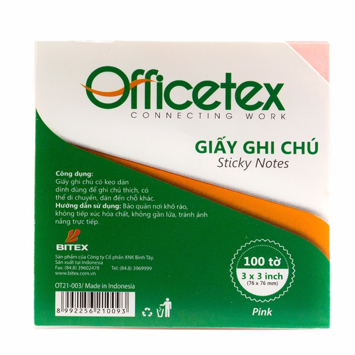 Bộ 4 Giấy ghi chú 3x3 OT21-003 màu hồng