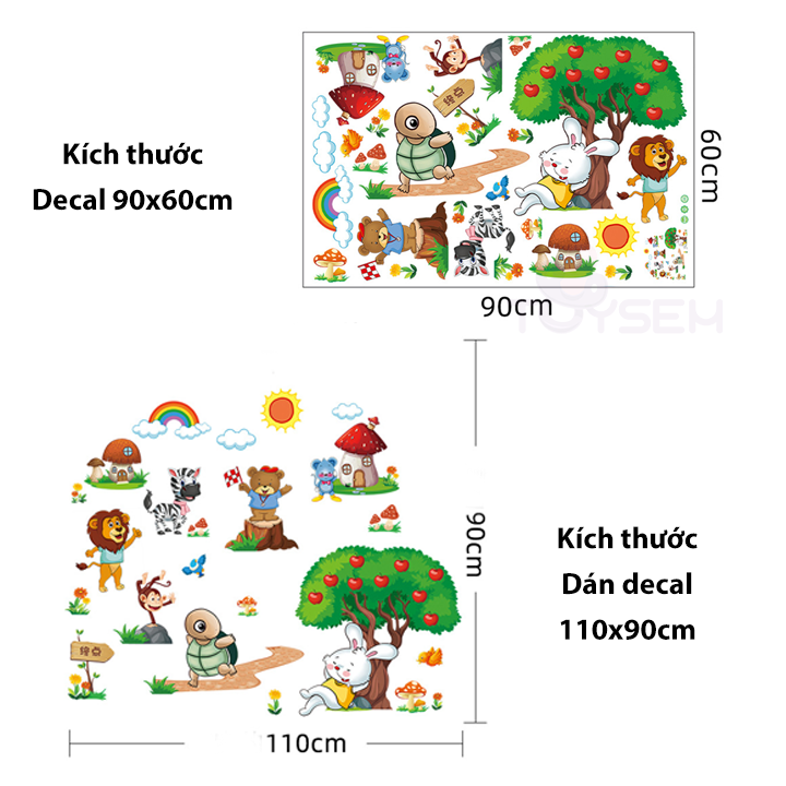Decal trang trí dán tường hình thú thỏ và rùa cho bé - Giấy dán tường trang trí phòng cho bé - Decal trang trí nhà cửa