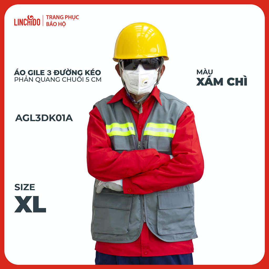 Áo Gile Kỹ Sư, Giám Sát Công Trình, Bảo Hộ Lao Động, 3 Đường Kéo, 6 Túi - Mã AGL3DK01A