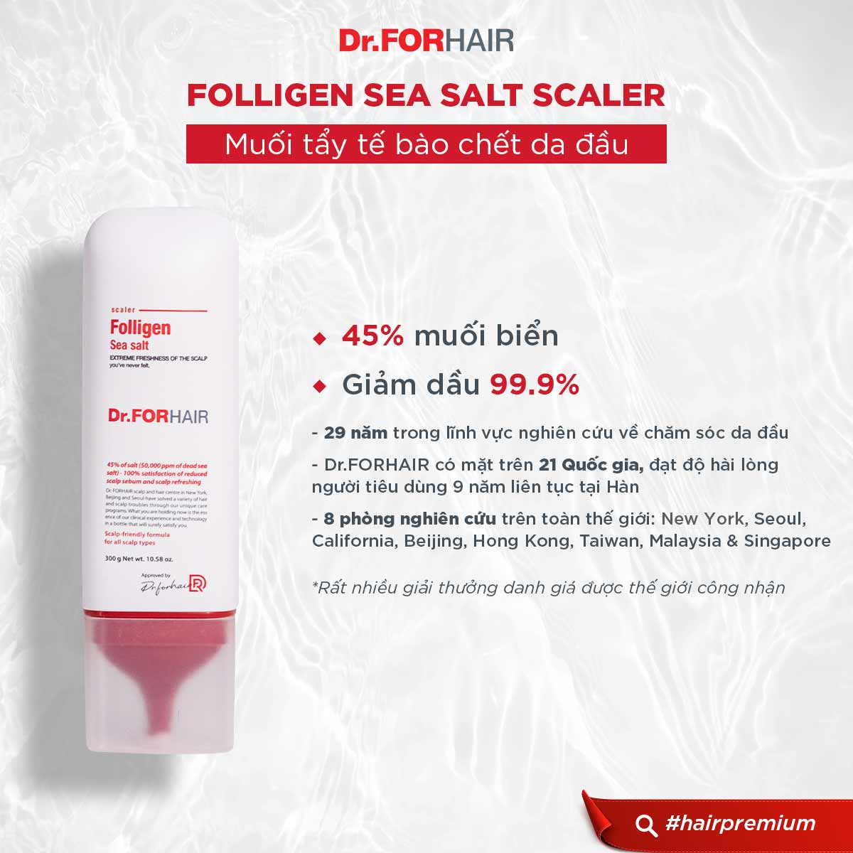 Bộ gội xả mini giúp sạch gàu giảm rụng và suôn mượt tóc Dr.FORHAIR Folligen Plus 100ml x Scalp Pack 50ml x Sea Salt Scaler 50g