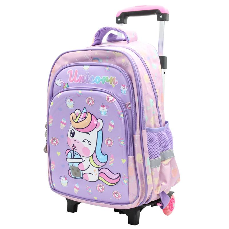 Ba Lô Học Sinh Cần Kéo 3 Ngăn - Hình Kỳ Lân - Hong Sheng 2021 - Màu Tím