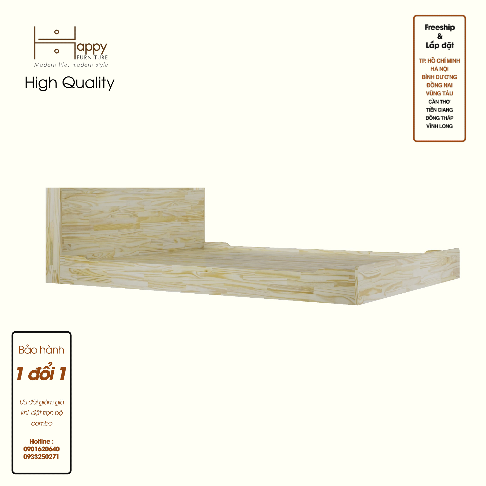 HAPPY FURNITURE , Gỗ tự nhiên , Giường ngủ bệt - GAMZE , GNG_186 GNG_187 GNG_188 GNG_189 , 214cm x 20cm, Dài x cao
