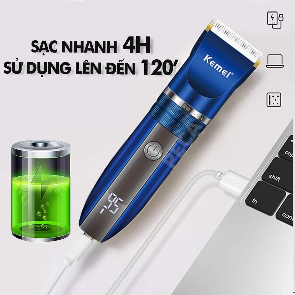 Tông đơ cắt tóc không dây Kemei KM-1086 màn hình LCD hiện pin thông minh dùng cho cá nhân và gia đình chính hãng