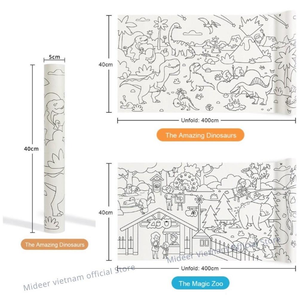 Cuộn tranh tô màu cho bé dán tường khổng lồ 4m*40cm Mideer Adhesive Colouring Scroll - Tranh tô màu nước cho bé