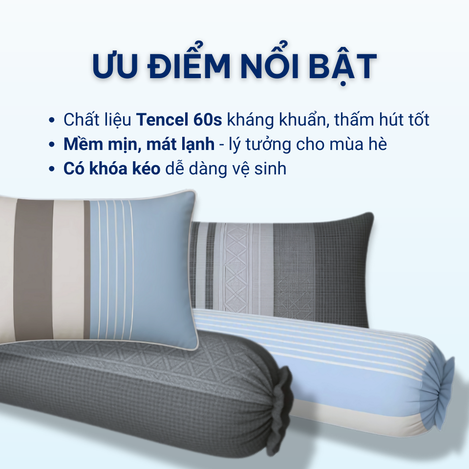 Vỏ Gối Nằm Gối Ôm Tencel 60s Emdream Cao Cấp 50x70cm Áo Gối Nằm Mát Mềm Mịn Bao Gối Đẹp Vỏ Gối Tencel Sang Trọng