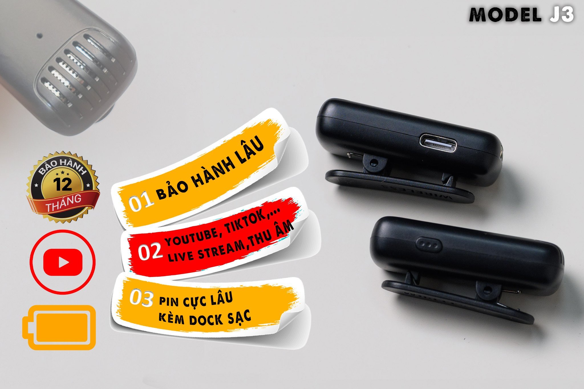 Mic không dây MTMAX J3 dành cho điện thoại gọn kết nối nhanh pin khỏe hàng chính hãng đủ kết nối kèm dock sạc