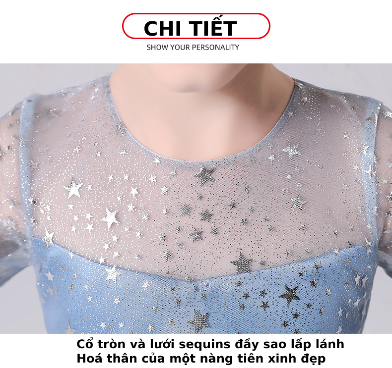 Váy đầm bé gái dễ thương, váy đuôi dài dự tiệc cho bé từ 6-12 tuổi màu xanh dương - size 160 ( 42.1 - 51 kg)