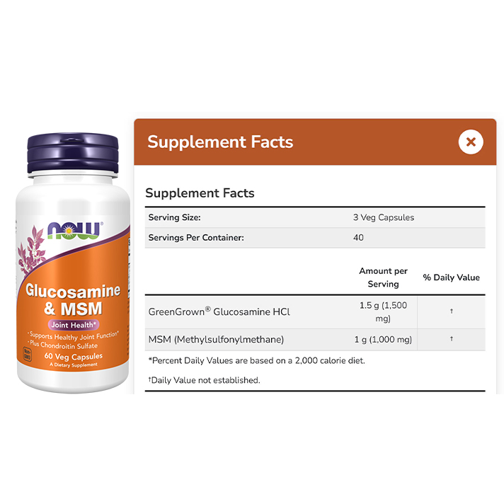 Now Glucosamine Chondroitin &amp; MSM Vegetarian (60 - 120- 240 Viên) - Hỗ trơ xương khớp tăng dịch nhầy và tái tạo sụn - Now Glucosamine &amp; MSM - 60 Viên