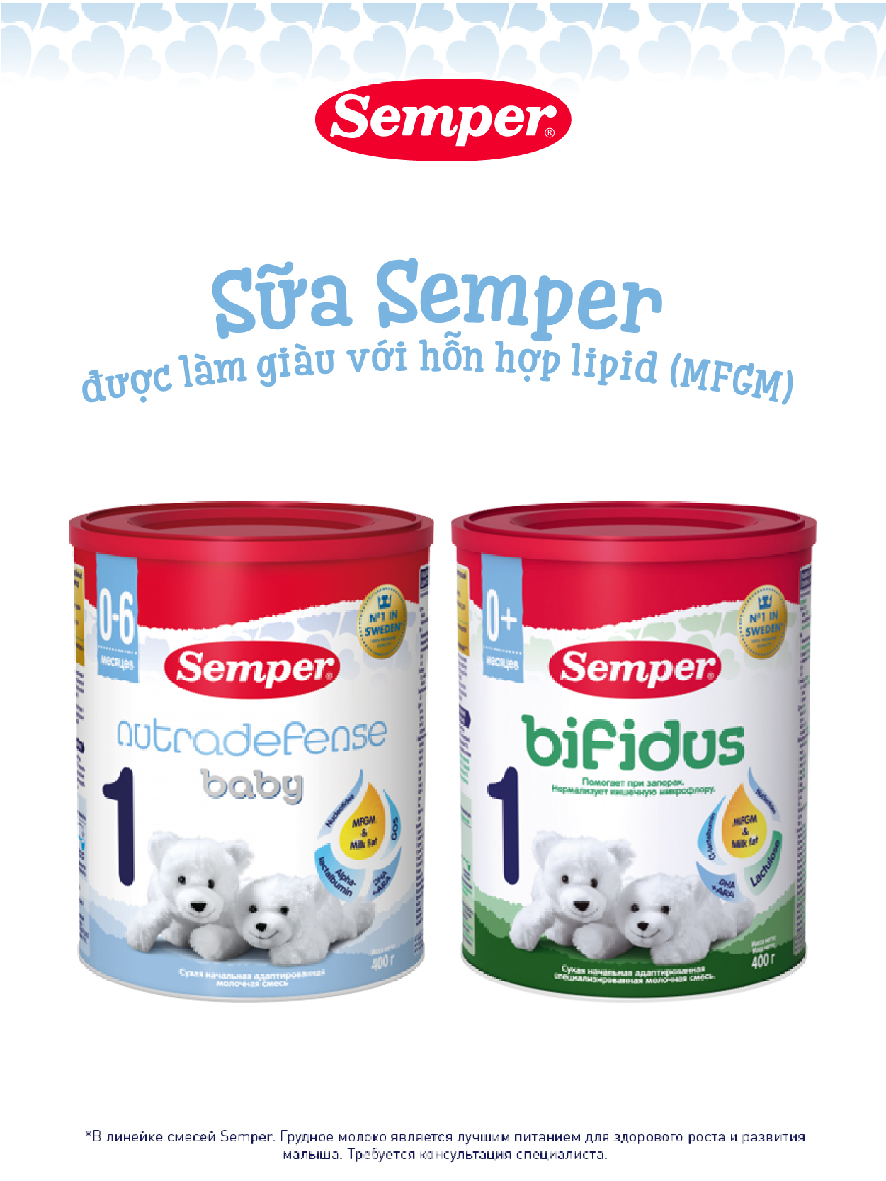 Combo 2 Sữa bột công thức Semper Baby Nutradefense 2 400g/hộp và Semper Bfidus Nutradefense 2 400g/hộp