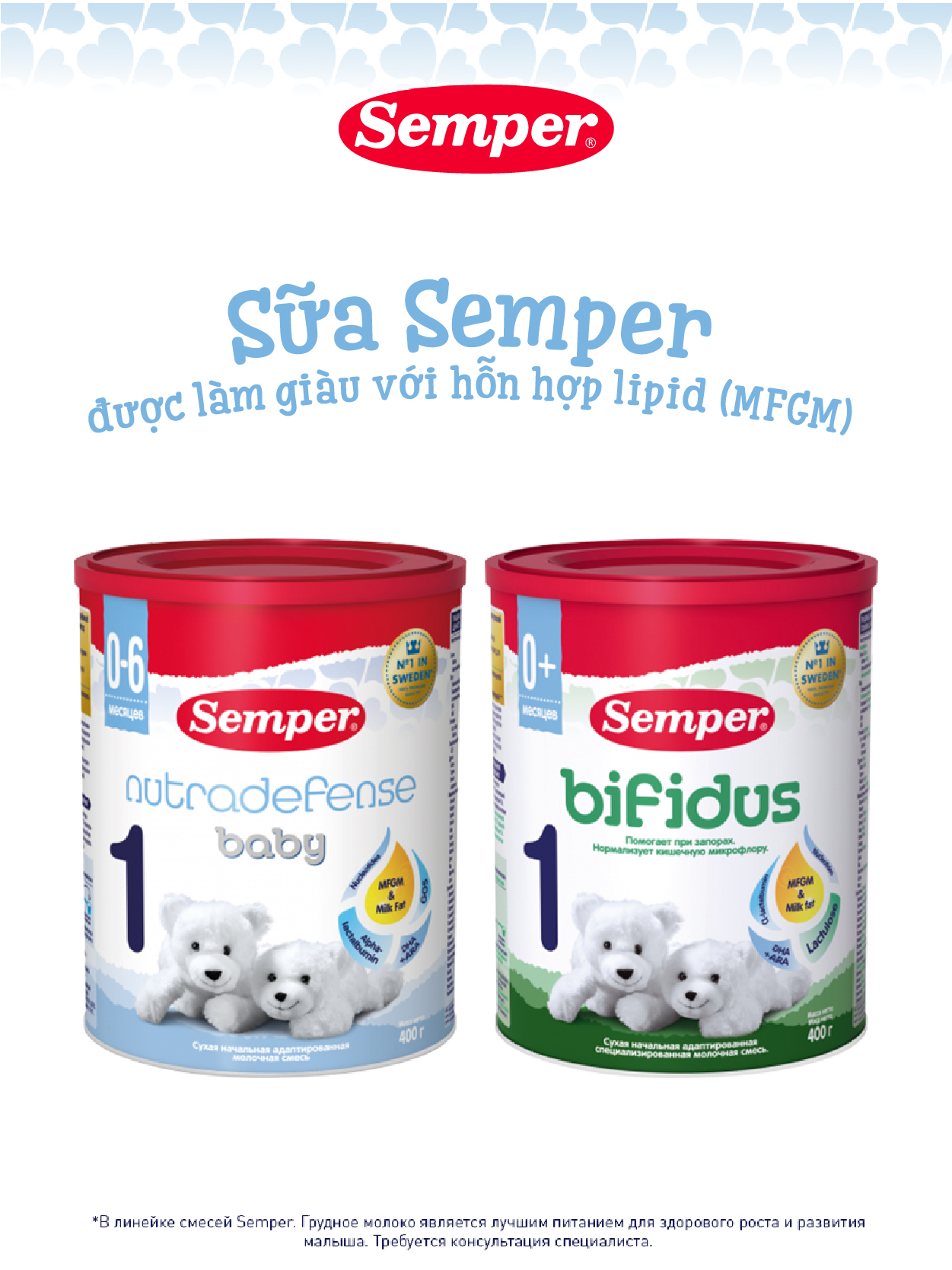 Combo 2 Sữa bột công thức Semper Baby Nutradefense 1 400g/hộp và Semper Bfidus Nutradefense 1 400g/hộp