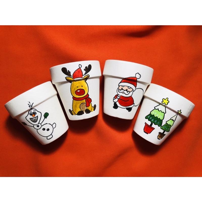 Combo 4 chậu đất nung vẽ tay