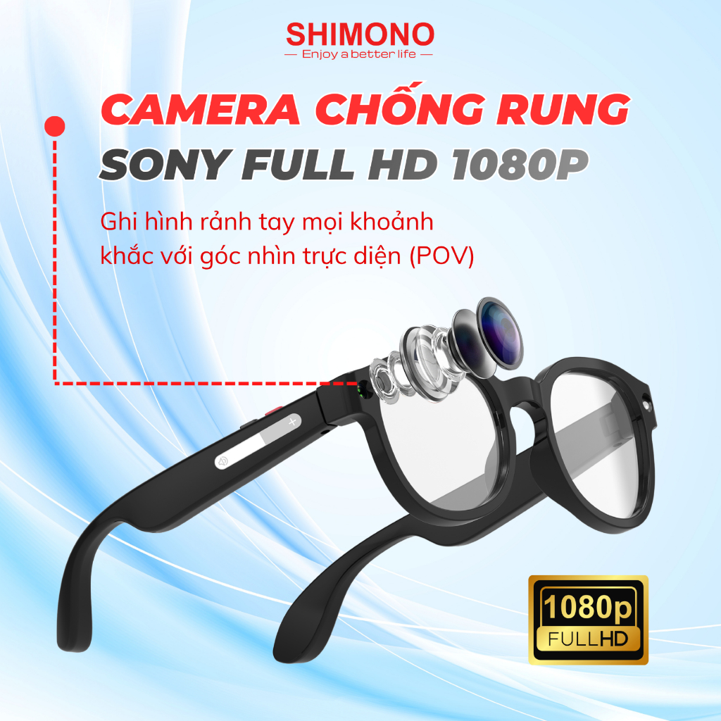 Kính Thông Minh AI Dịch Thuật SHIMONO AIMB-S1 Trợ Lý AI, Camera 5MP, Đàm Thoại Rảnh Tay, Quay Vlog  Hàng chính hãng