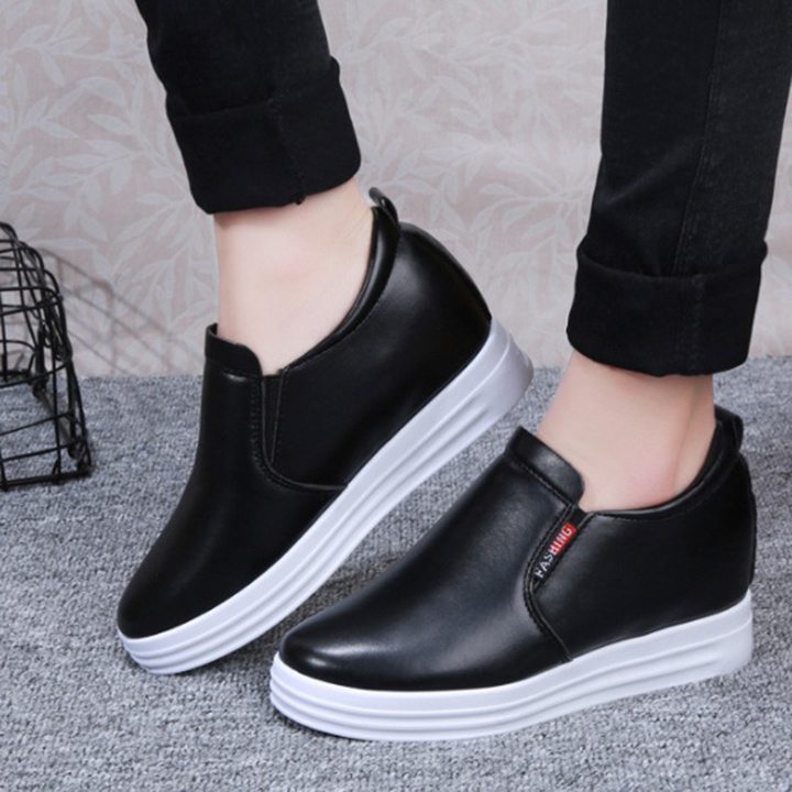 Giày slip on độn da PU trơn, Giày lười nữ S065