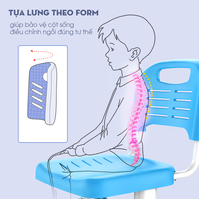 Ghế Học Sinh Thông Minh Có Gác Chân HS268 Ghế Ngồi Bàn Học Cho Bé Chống Gù Tuỳ Chỉnh Độ Cao - Hàng Chính Hãng