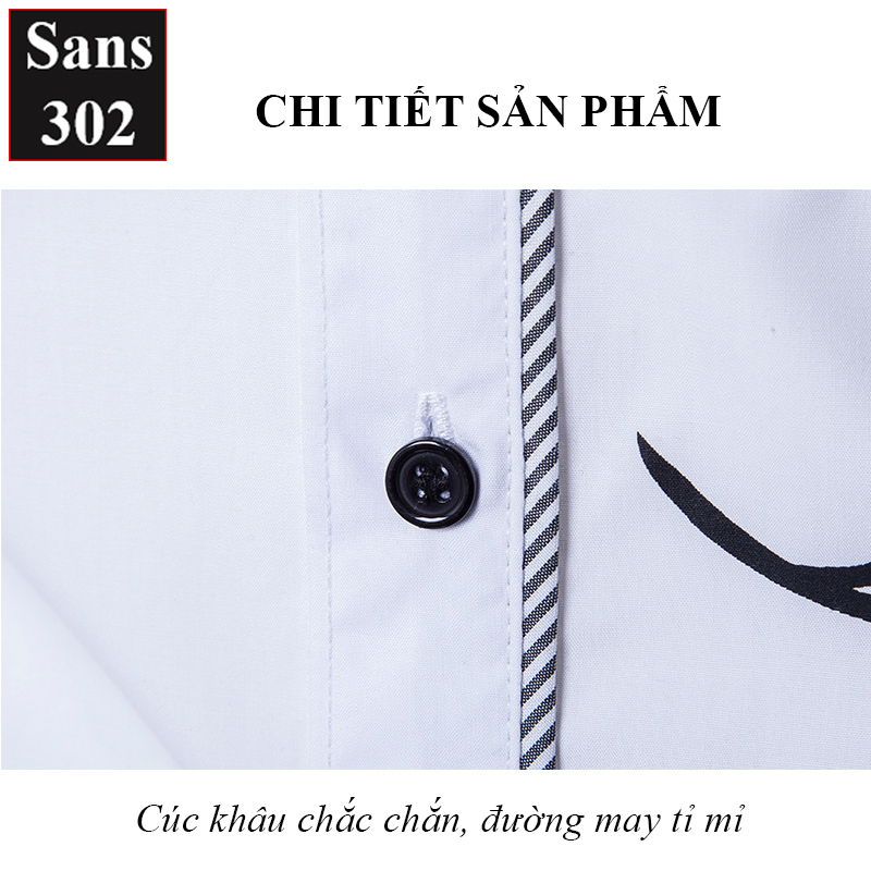 Áo sơ mi nam họa tiết tay dài Sans302 thời trang phong cách trẻ trung hàn quốc trắng đen cao cấp