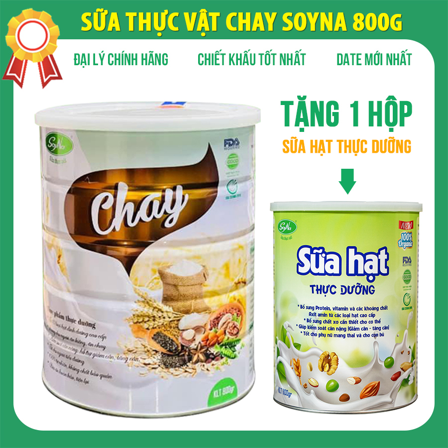 Sữa thực vật Chay Soyna 800gr chính hãng Date mới nhất, bổ sung dinh dưỡng từ 11 loại hạt thực vật thuần chay cao cấp, sữa thực vật chay được tin dùng hiện nay đạt chuẩn ISO 22000:2018 và FDA Hoa Kỳ