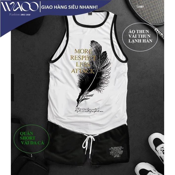 Bộ Áo Tank Top và Quần Short thể thao STT54tập Gym, thể thao, Áo Ba Lỗ thun lạnh, quần đùi thun- Thời Trang Waoo