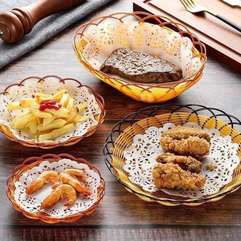 SET 130 TỜ GIẤY THẤM DẦU HÌNH TRÒN ĐỤC LỖ HỌA TIẾT HOA VĂN SIZE 22 cm