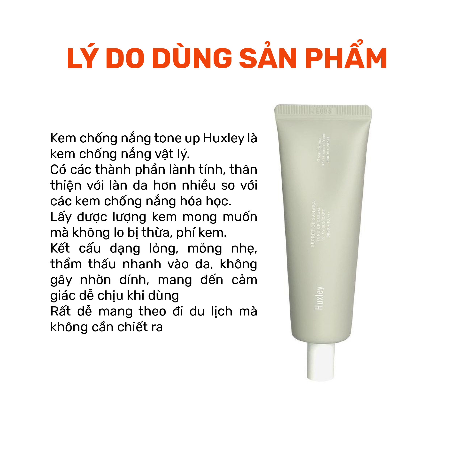 Giảm đến 60% - Kem chống nắng nâng tone, dưỡng ẩm da Huxley Tone Up Cream Stay Sun Safe SPF50+ PA+++50ml