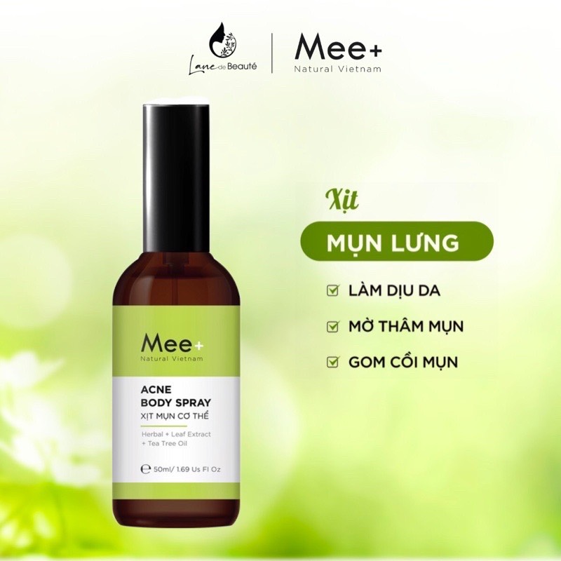 Xịt mụn lưng, mụn body giúp sạch mụn, hết thâm, làm mềm và sáng da Mee Natural 50ml