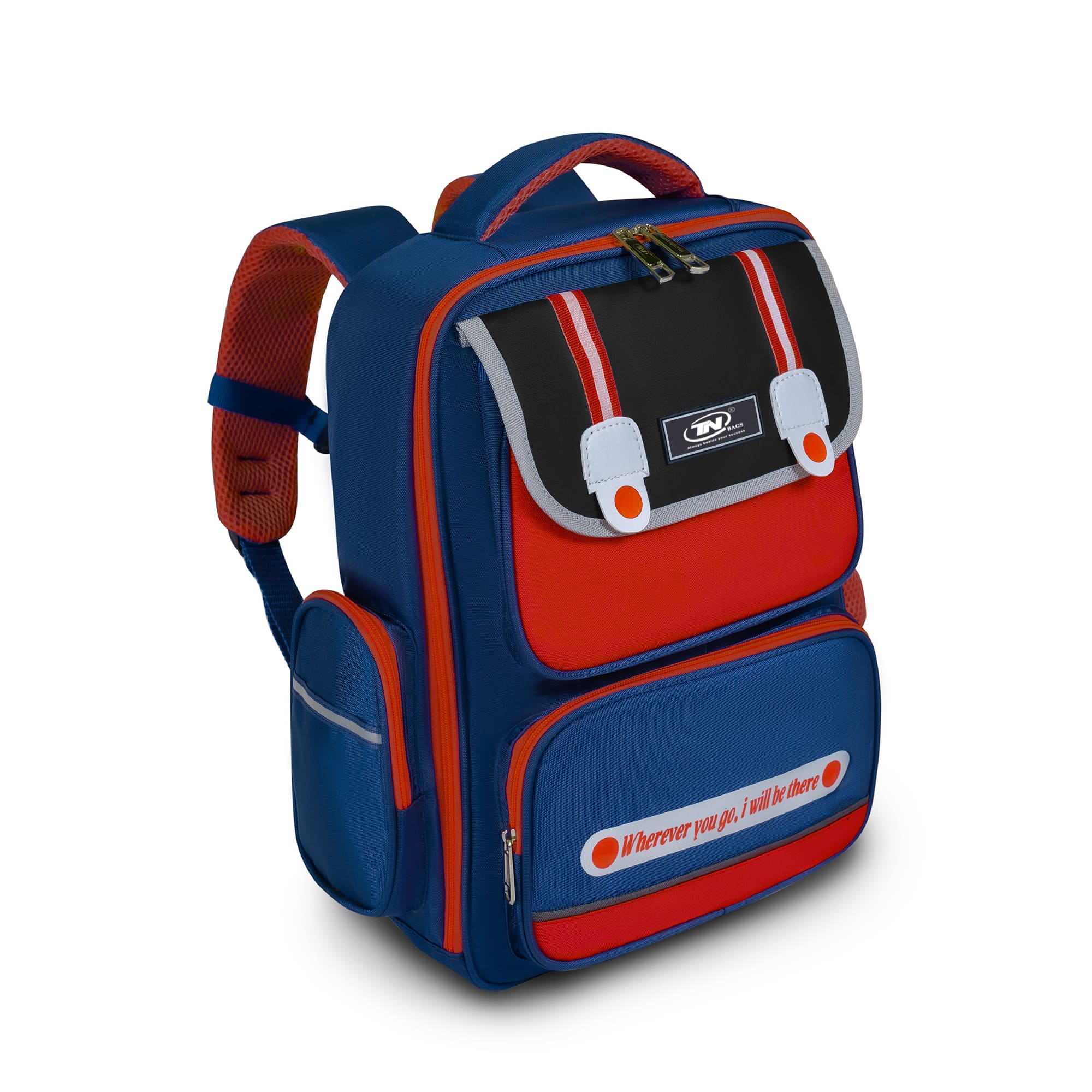 Balo học sinh cao cấp, chống nước TNbags Smart Red – Balo học sinh tiểu học nhiều ngăn mở 180 độ, đỏ xanh cá tính TN.B3110