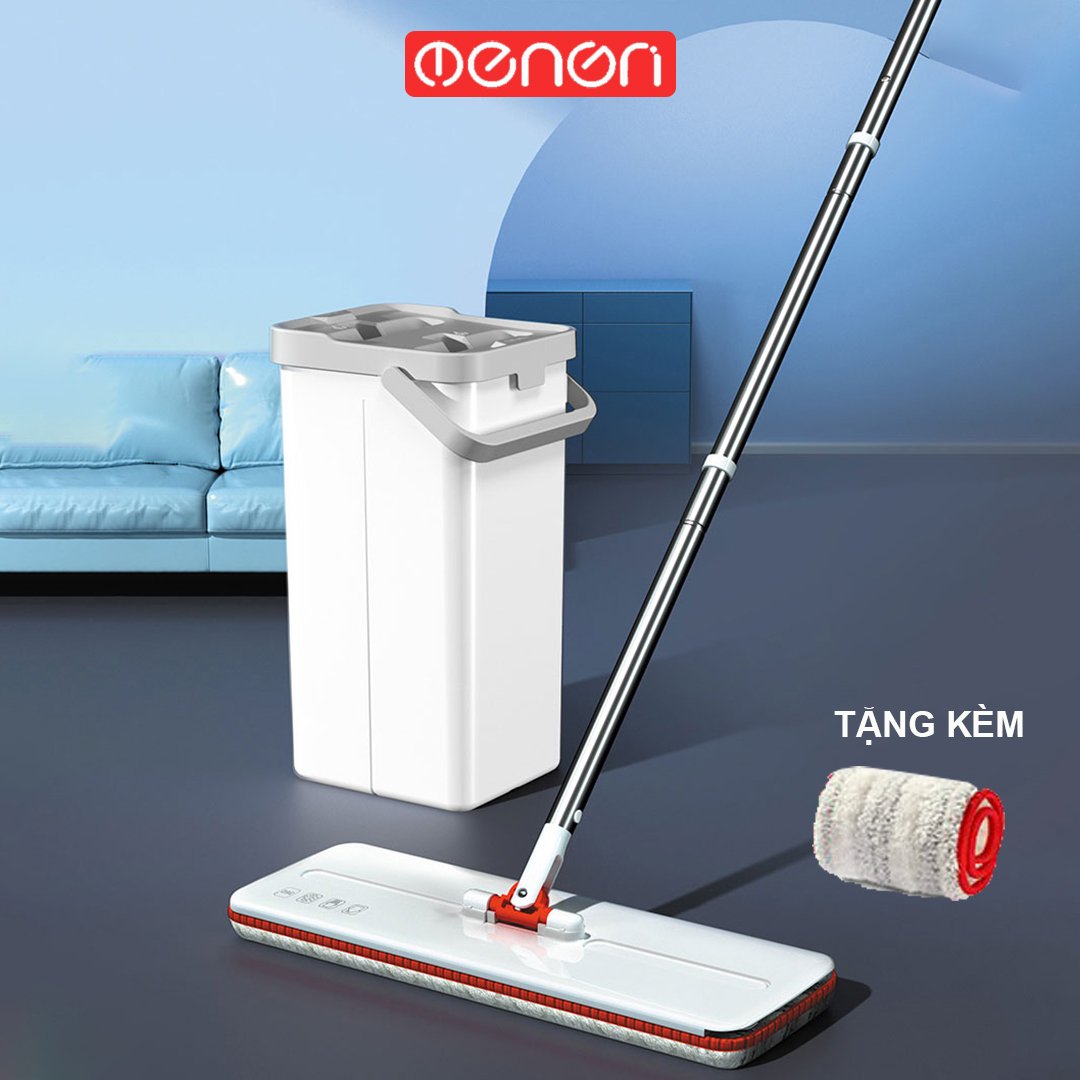 Bộ Cây Lau Nhà Thông Minh Có Thùng Tự Vắt 2 Ngăn Xoay 360 Kèm 2 Bông Lau - OENON
