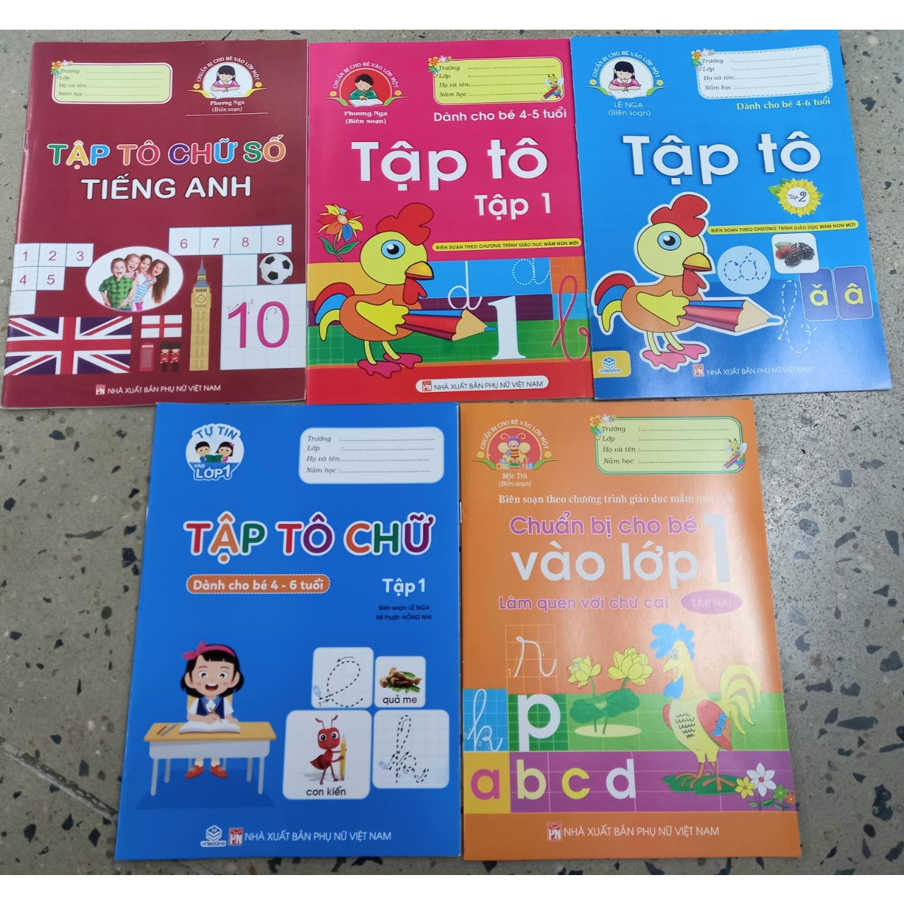 Bộ 5 cuốn tô màu ( chuẩn bị cho bé vào lớp 1, tập tô chữ , tập tô, tập tô chữ tiếng anh....)