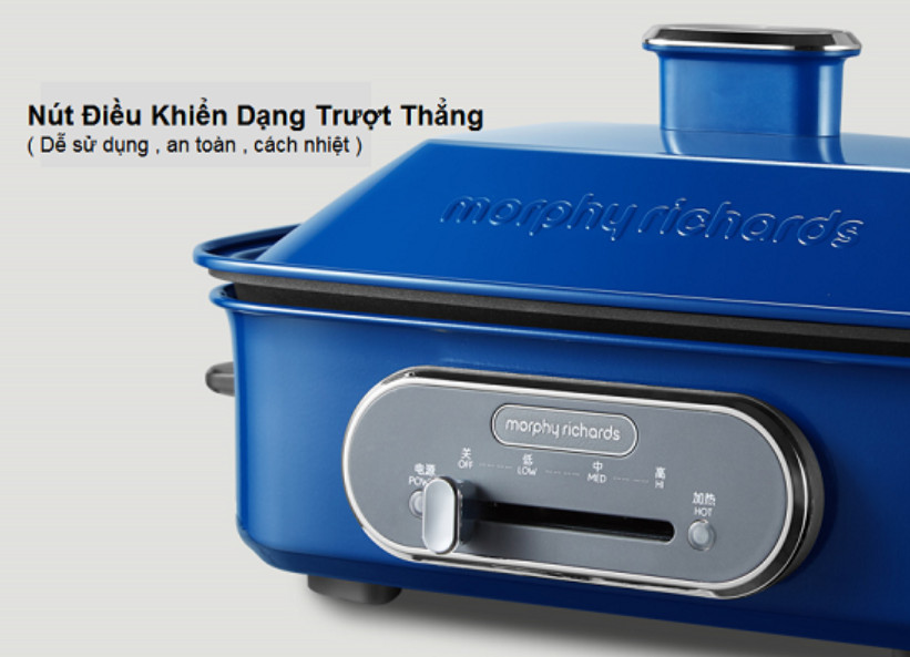 Bộ nồi lẩu nướng đa năng cao cấp Morphy Richards MR9088 công suất 1400W gồm 1 bếp chính, 1 chảo bít tết, 1 chảo sâu lòng (2.5 Lít) và 1 vỉ hấp