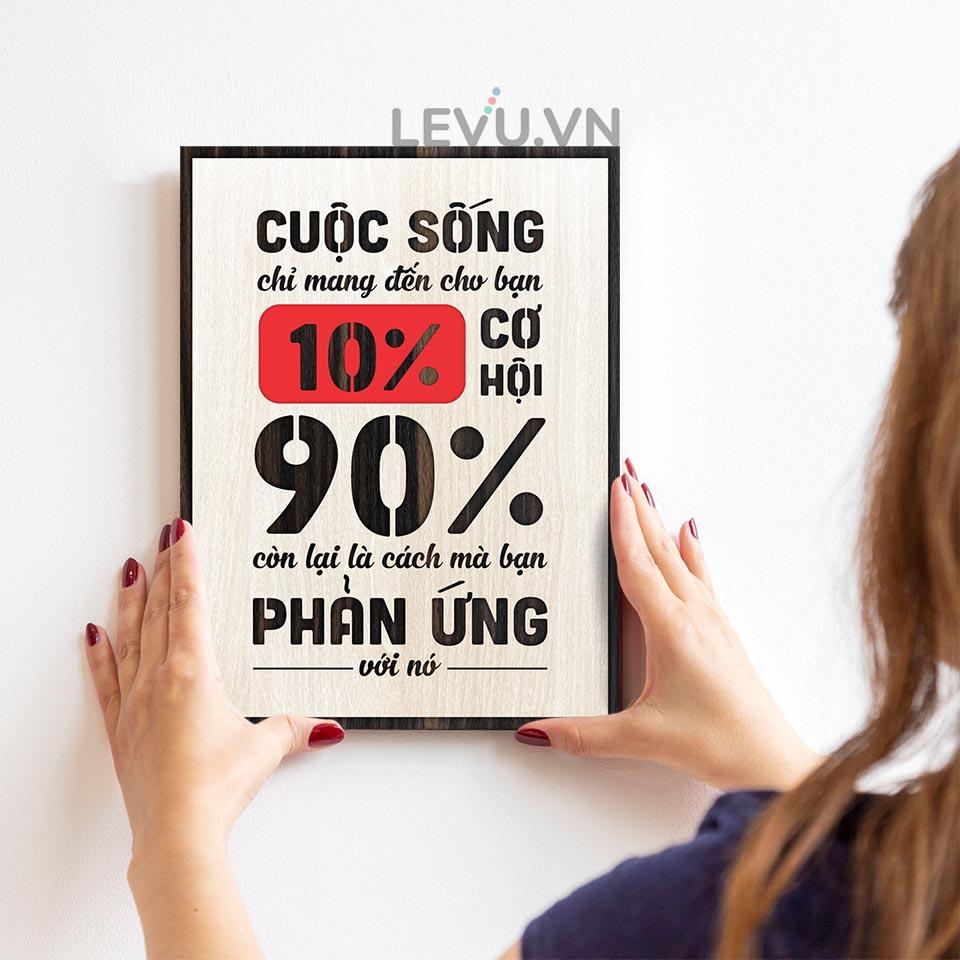 Tranh slogan thương hiệu LEVU LV112 "Cuộc sống chỉ mang đến cho bạn 10% cơ hội, 90% còn lại là cách bạn phản ứng với nó"