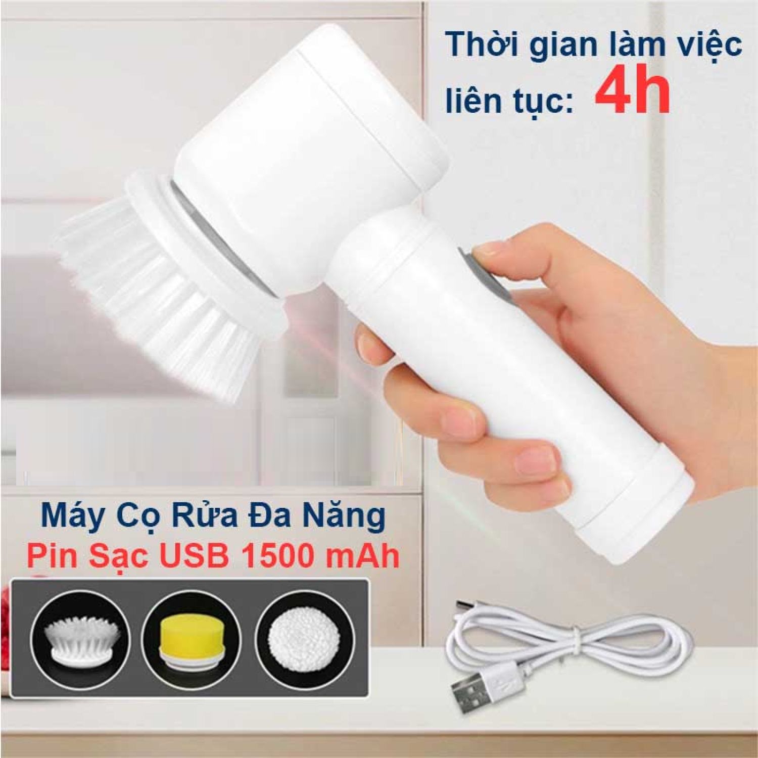 Phụ Kiện Đầu Cọ Cho Máy cọ rửa điện đa năng chống nước sạc USB .Pin 1500 mAh thời gian làm việc 4h liên tục