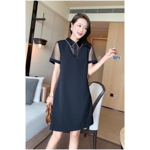 ĐẦM SUÔNG TAY LƯỚI CỔ ĐÍNH ĐÁ