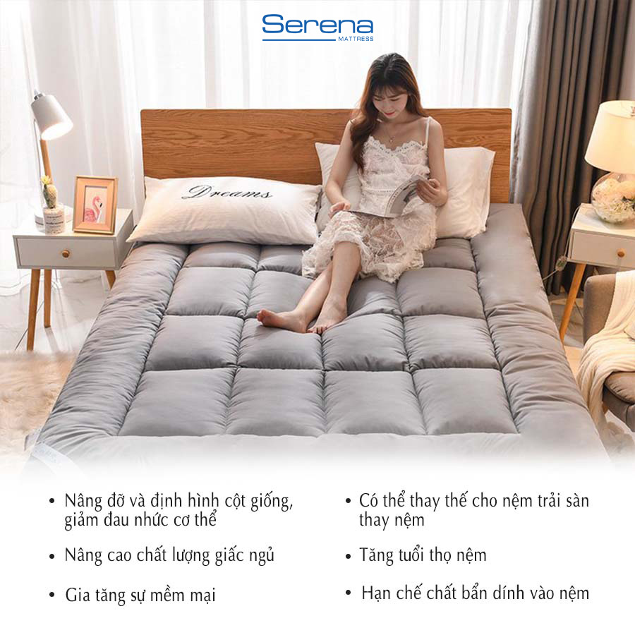 Nệm topper dầy 10cm bông gòn microfiber SERENA cao cấp - tấm chăn lót đệm niệm topper toper nệm bông gòn trải sàn giường 1 người ngủ khách sạn dày 1m2 1m4 1m6 1m8 chính hãng