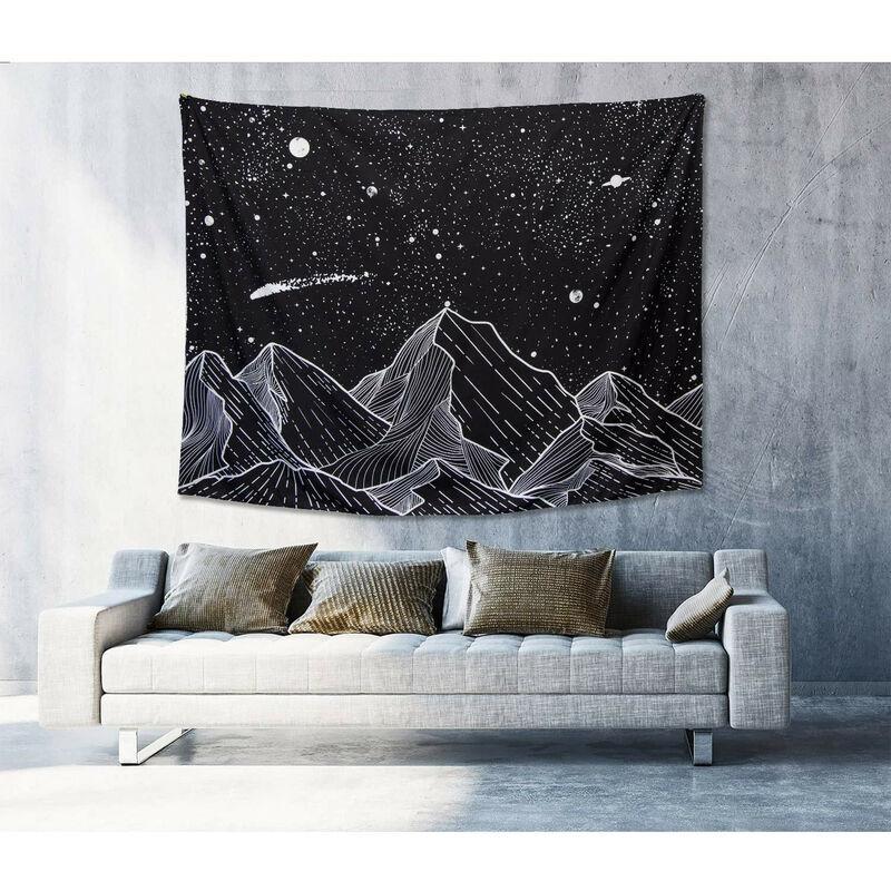 Núi Moon Tapestry Tường treo các ngôi sao nghệ thuật đen trắng trong phòng ngủ nhà
